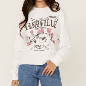 Bohemian Angel Nashville Graphic Sweatshirt White Western Guitar Roses XL